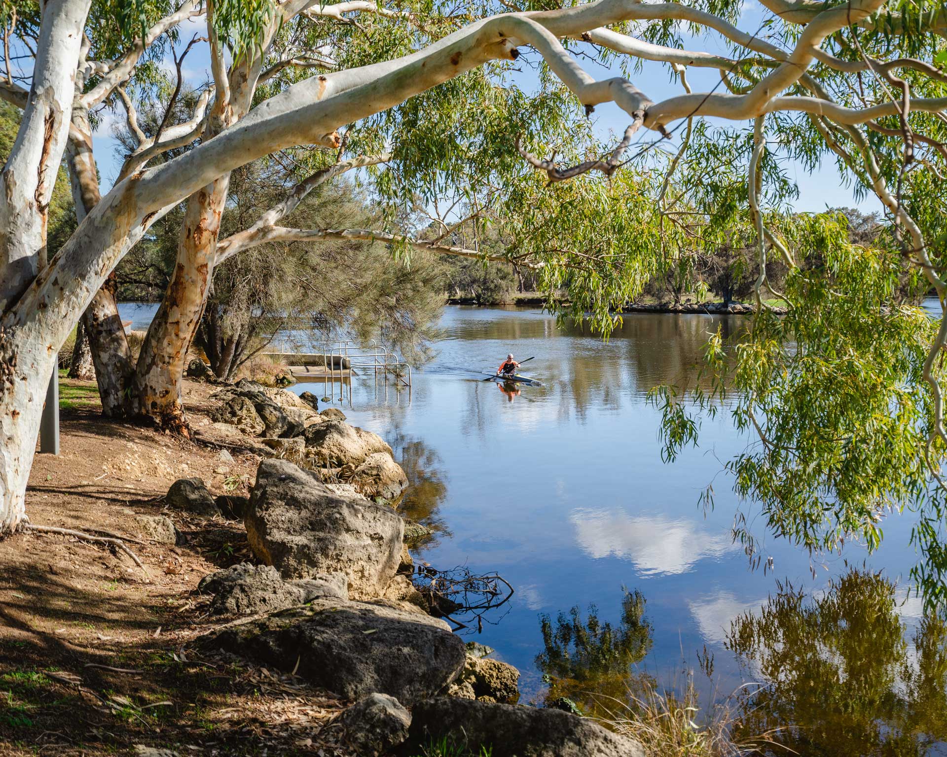 Kayaker on the Swan River by Garvey Park, Ascot.