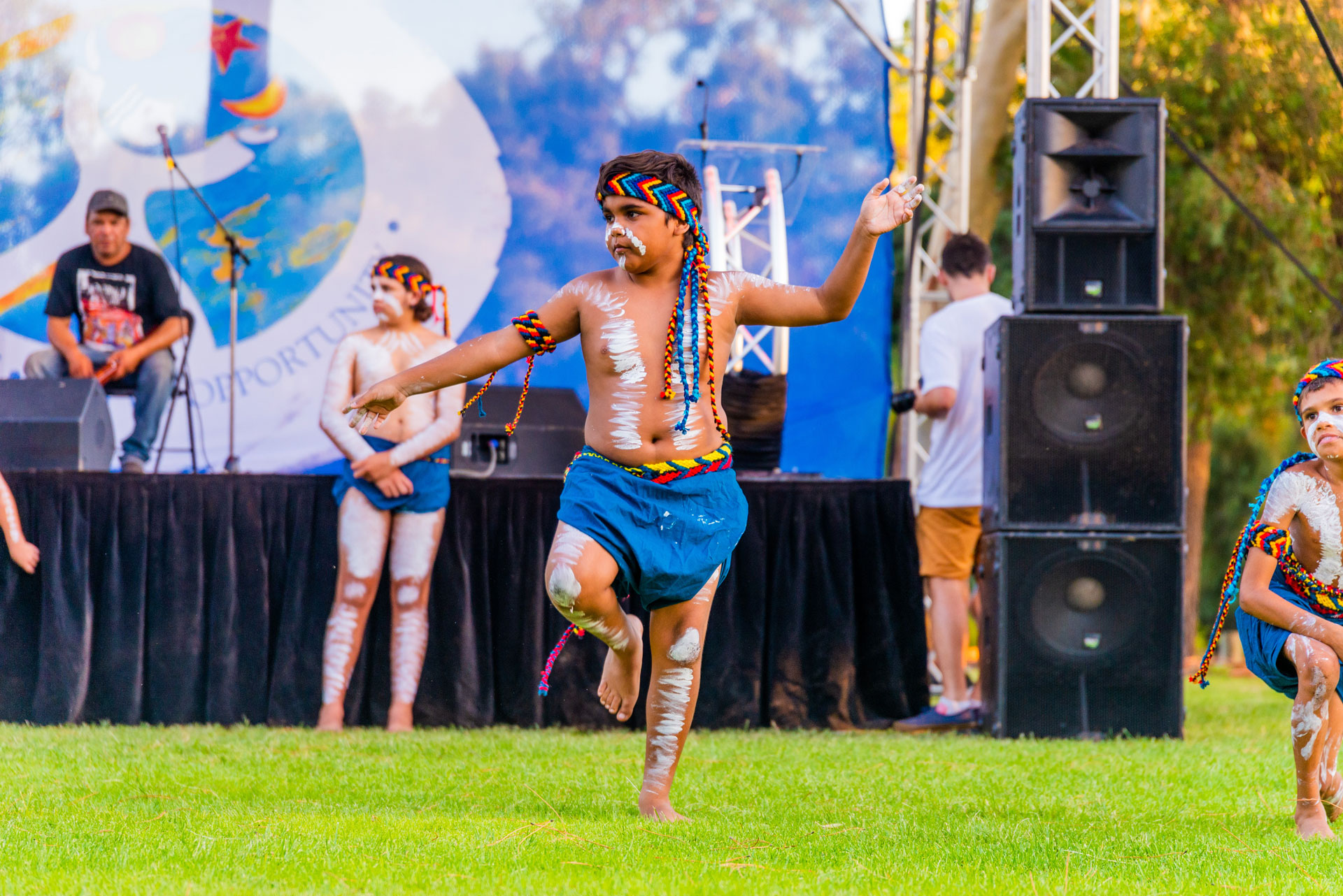 Young Aboriginal boy performing a traditional dance at a City of Belmont event.