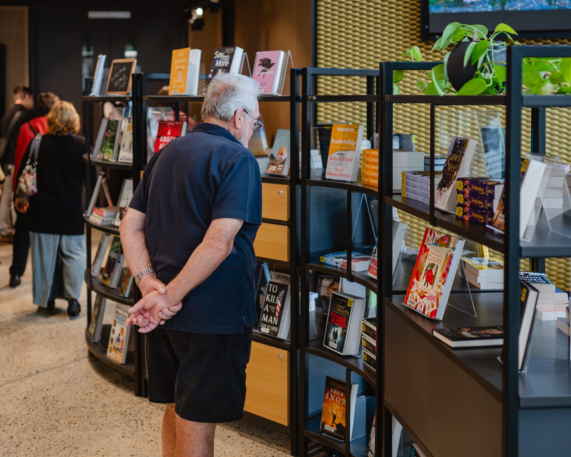 Book shelves in Ruth Faulkner Library.