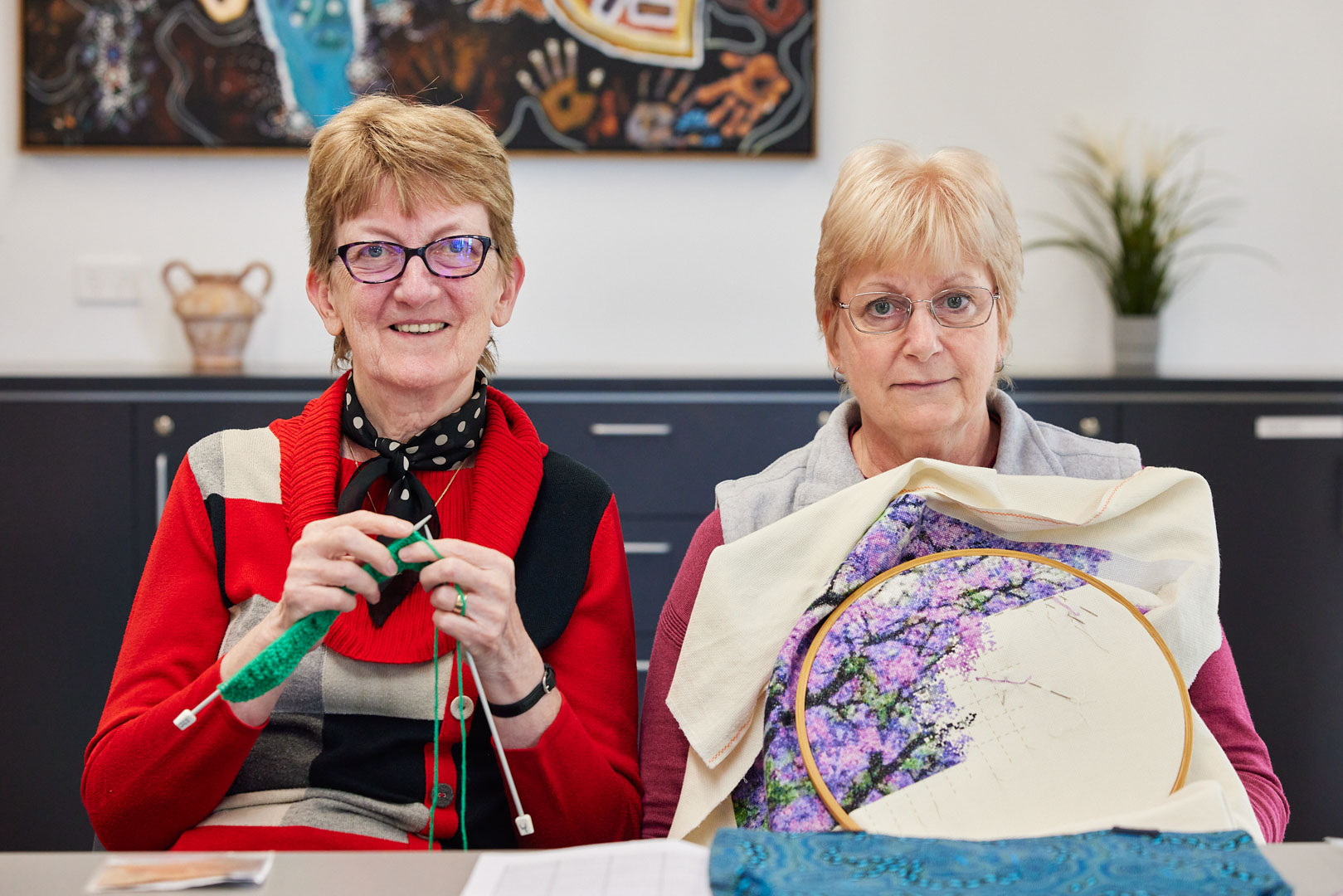 Seniors with coffee at the Belmont memory cafe.