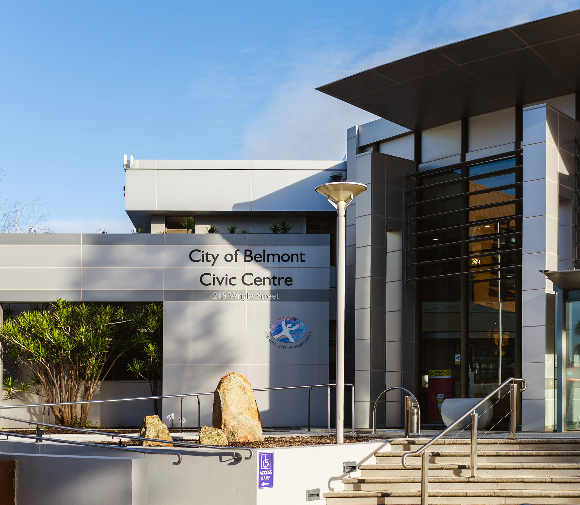 Outside the City of Belmont Civic Centre.