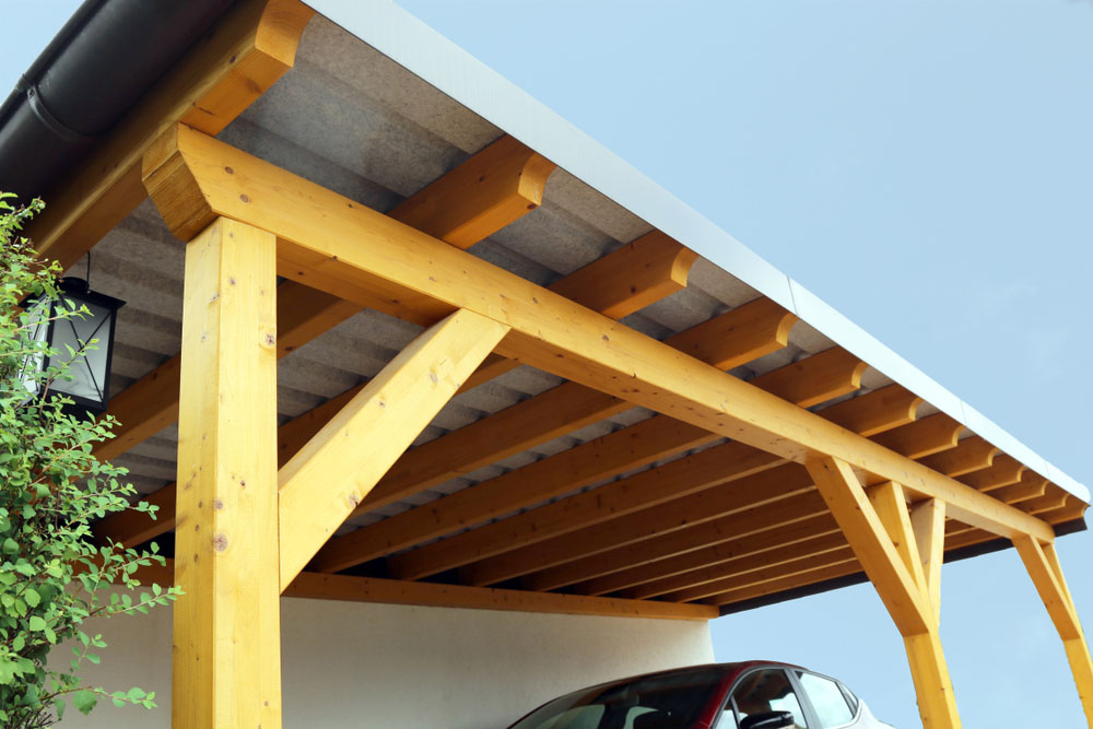 Upward shot of a residential carport.