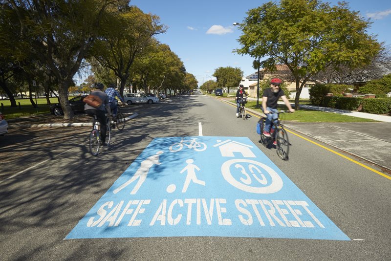 Bike riders on Surrey Rd Bike Boulevard