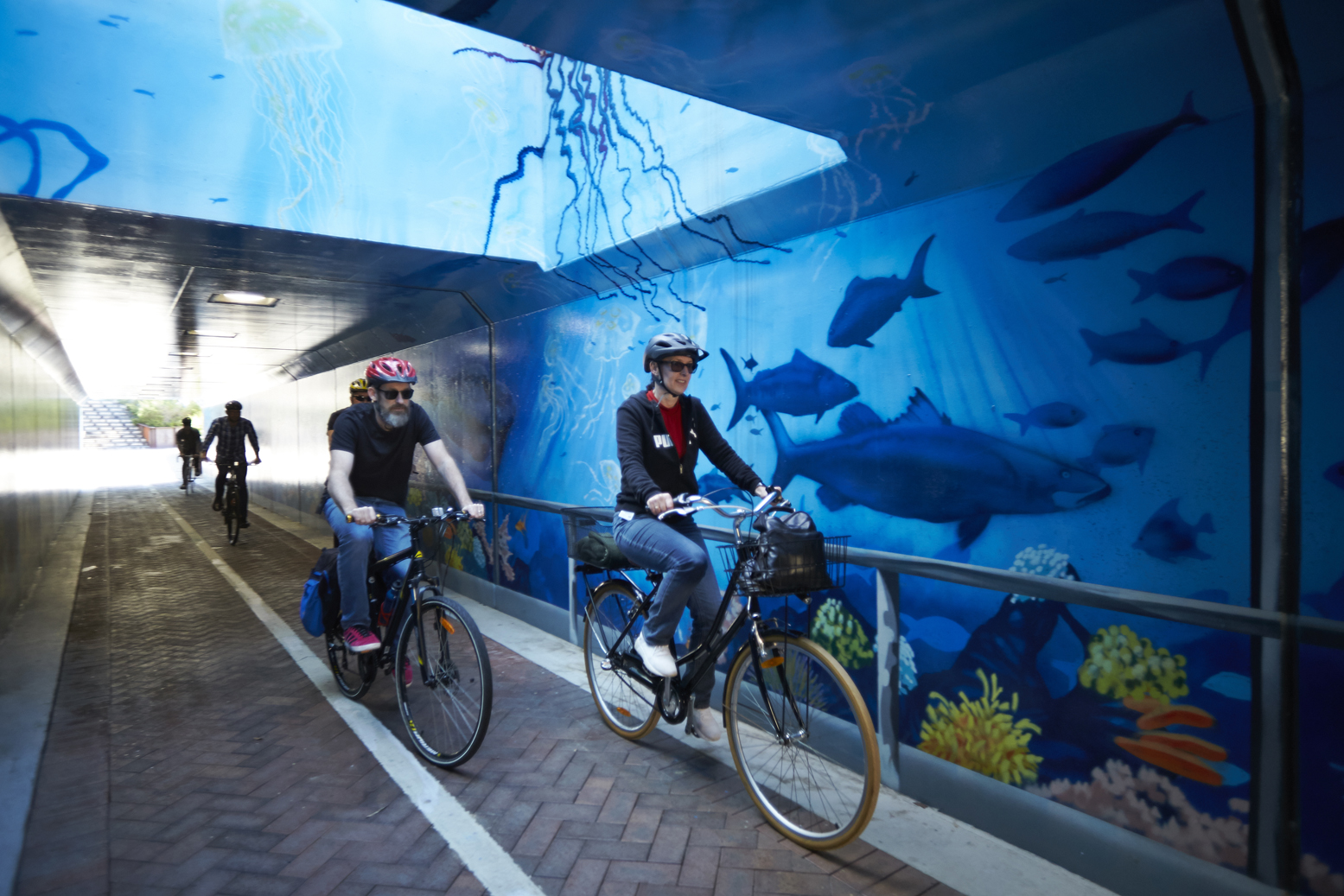 Bike riders in Surrey Rd Underpass