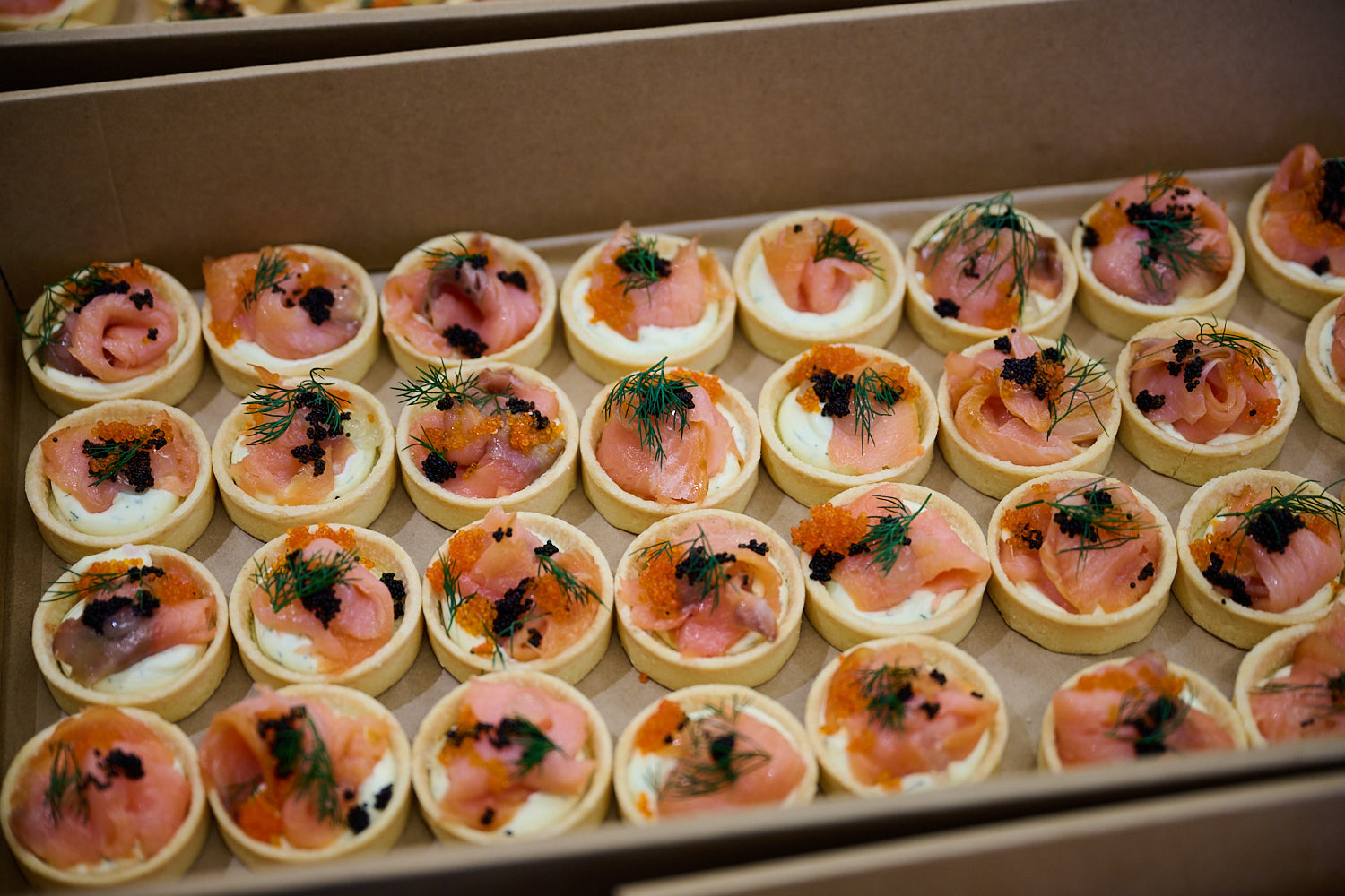 A tray of smoked salmon canapes