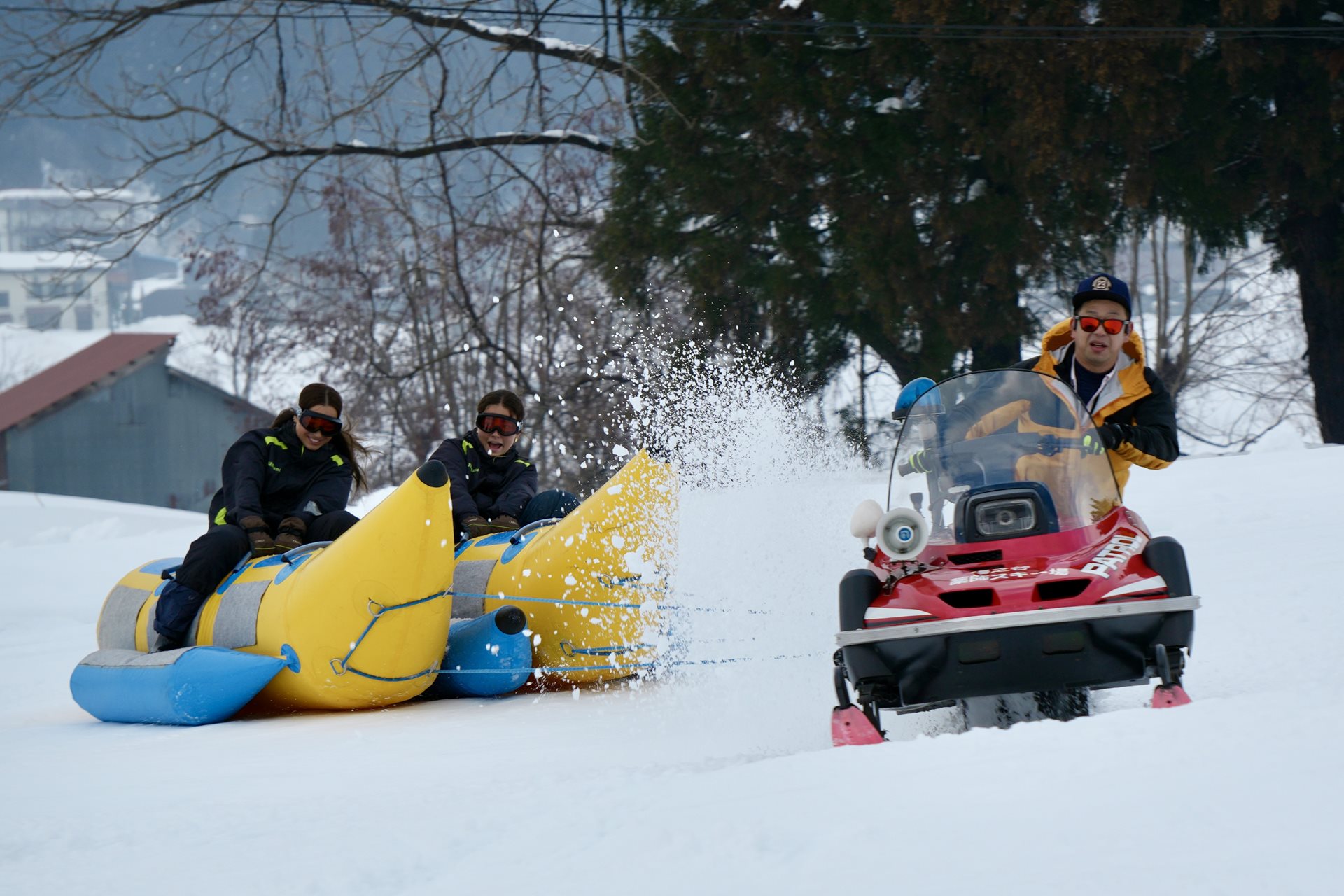 Students on a toboggan
