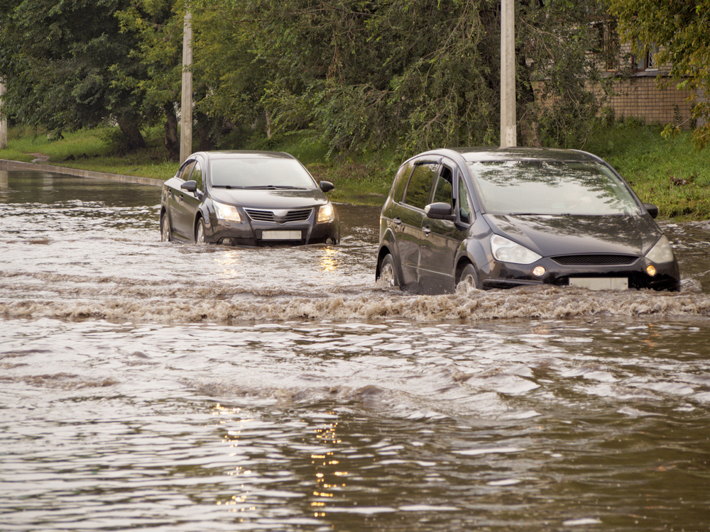 Cars in flood water.