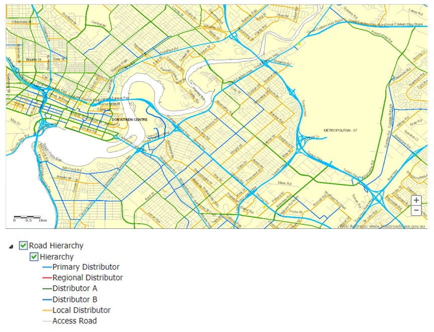 A map screenshot of the road hierarchy for the City of Belmont.