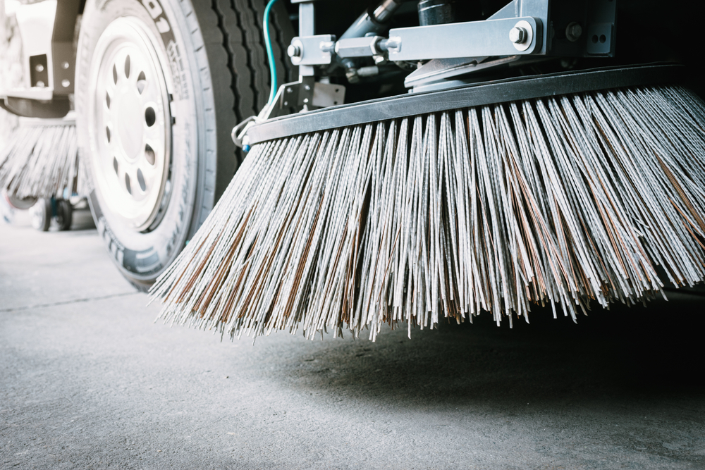 Road sweeper truck close up.