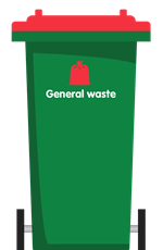 Kerbside general waste bin with a red lid and logo