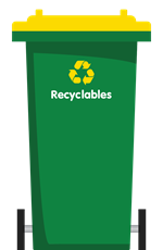 Kerbside recycling bin with a yellow lid and logo