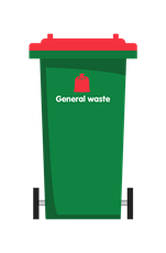 Kerbside general waste bin with a red lid and logo